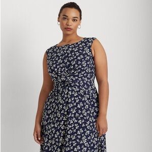 Ralph Lauren Navy Blue Floral Midi Dress